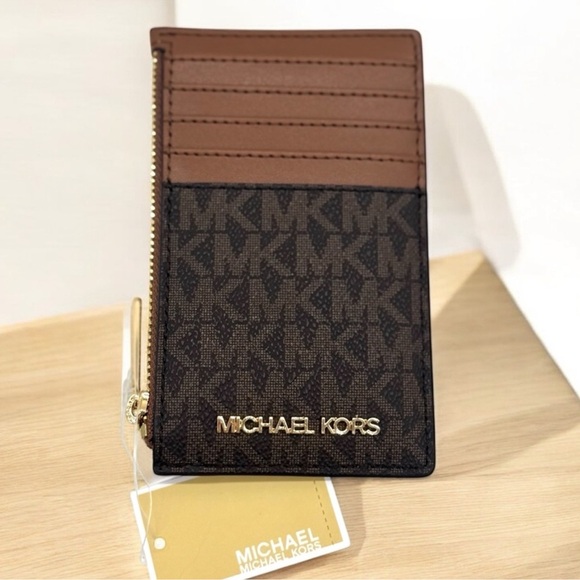 Michael Kors Medium Logo Card Case Wallet Brown Signature - Picture 2 of 5